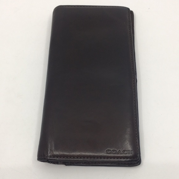 Coach Dark Brown Leather Bifold Thin Long Wallet Card Holder - Picture 1 of 16